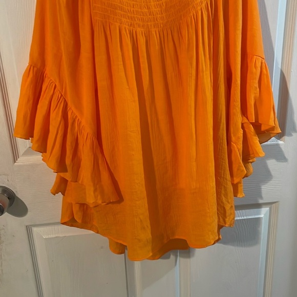 Cato Bright Orange Ruffle Sleeve Blouse - Picture 2 of 7